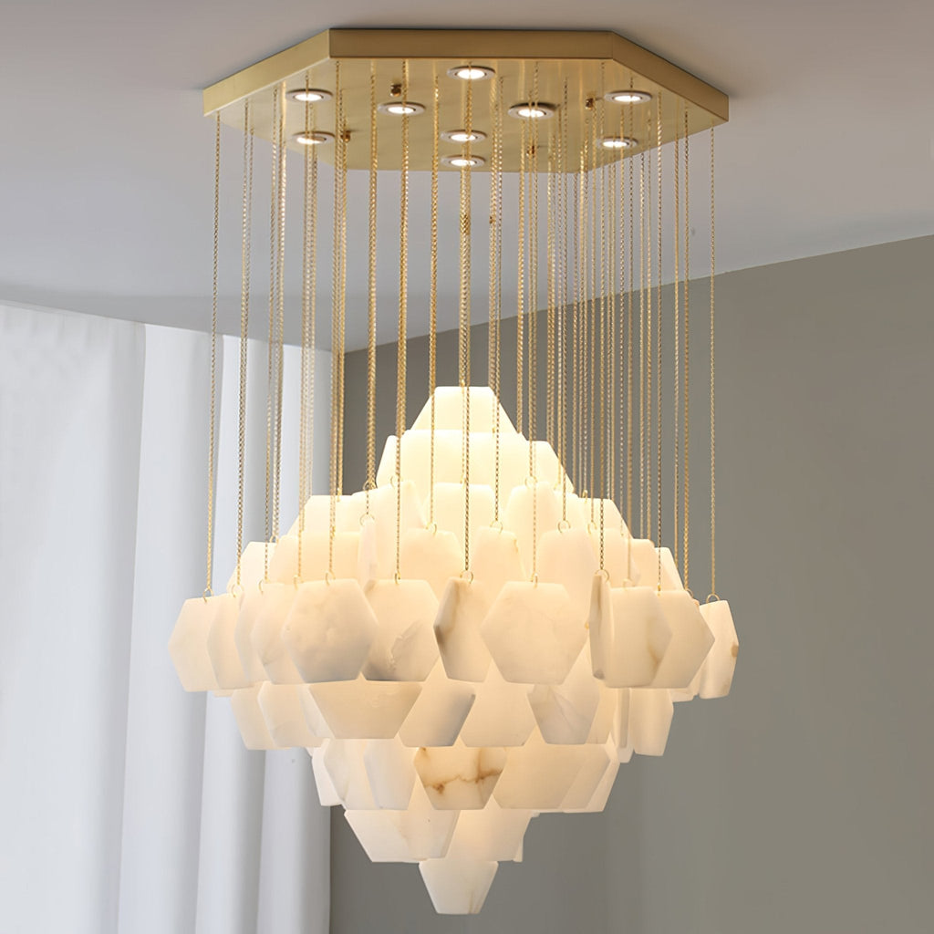 Elegant Hexa Alabaster Cascade Chandelier-Chandelier-Manorlights