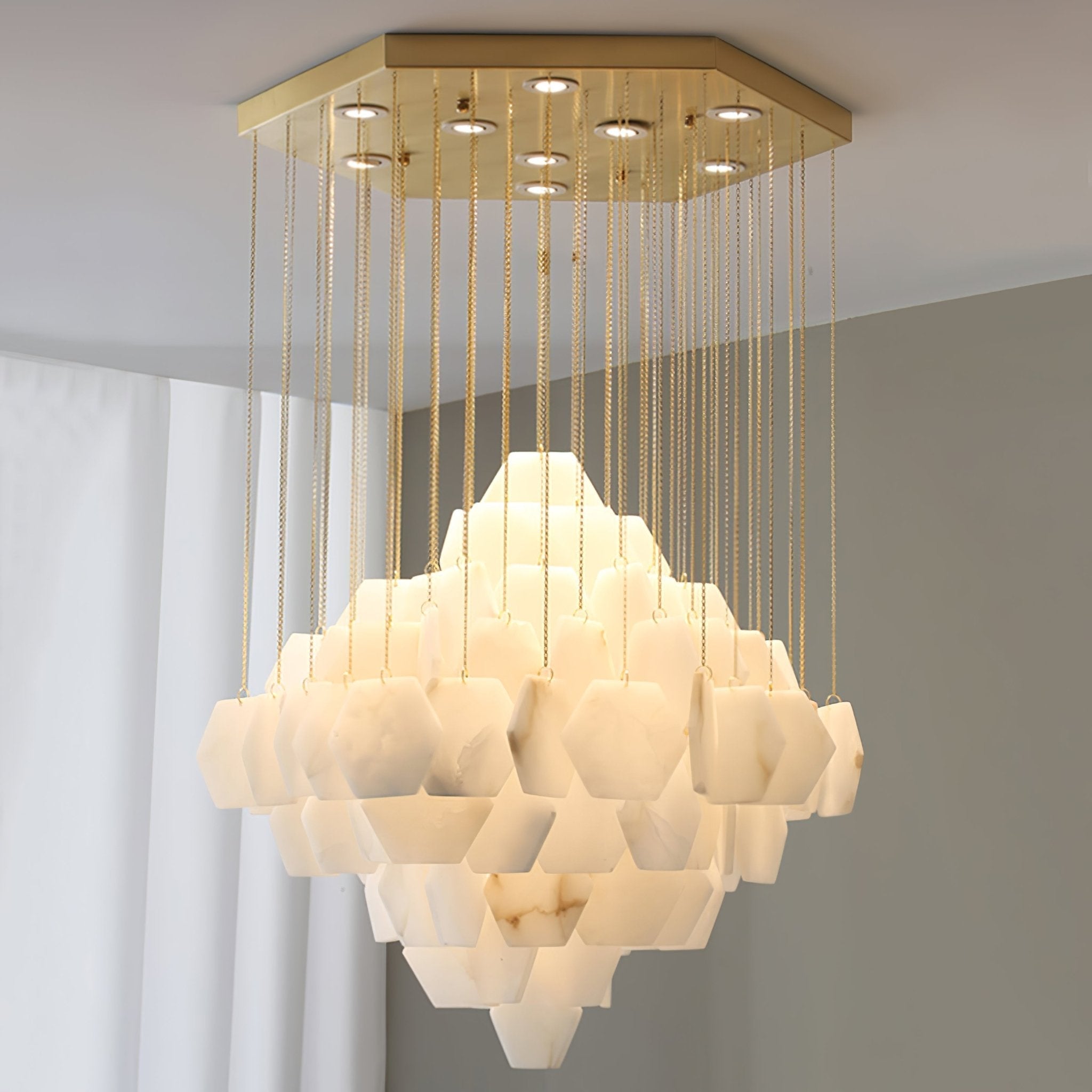 Elegant Hexa Alabaster Cascade Chandelier-Chandelier-Manorlights