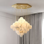 Elegant Hexa Alabaster Cascade Chandelier-Chandelier-Manorlights
