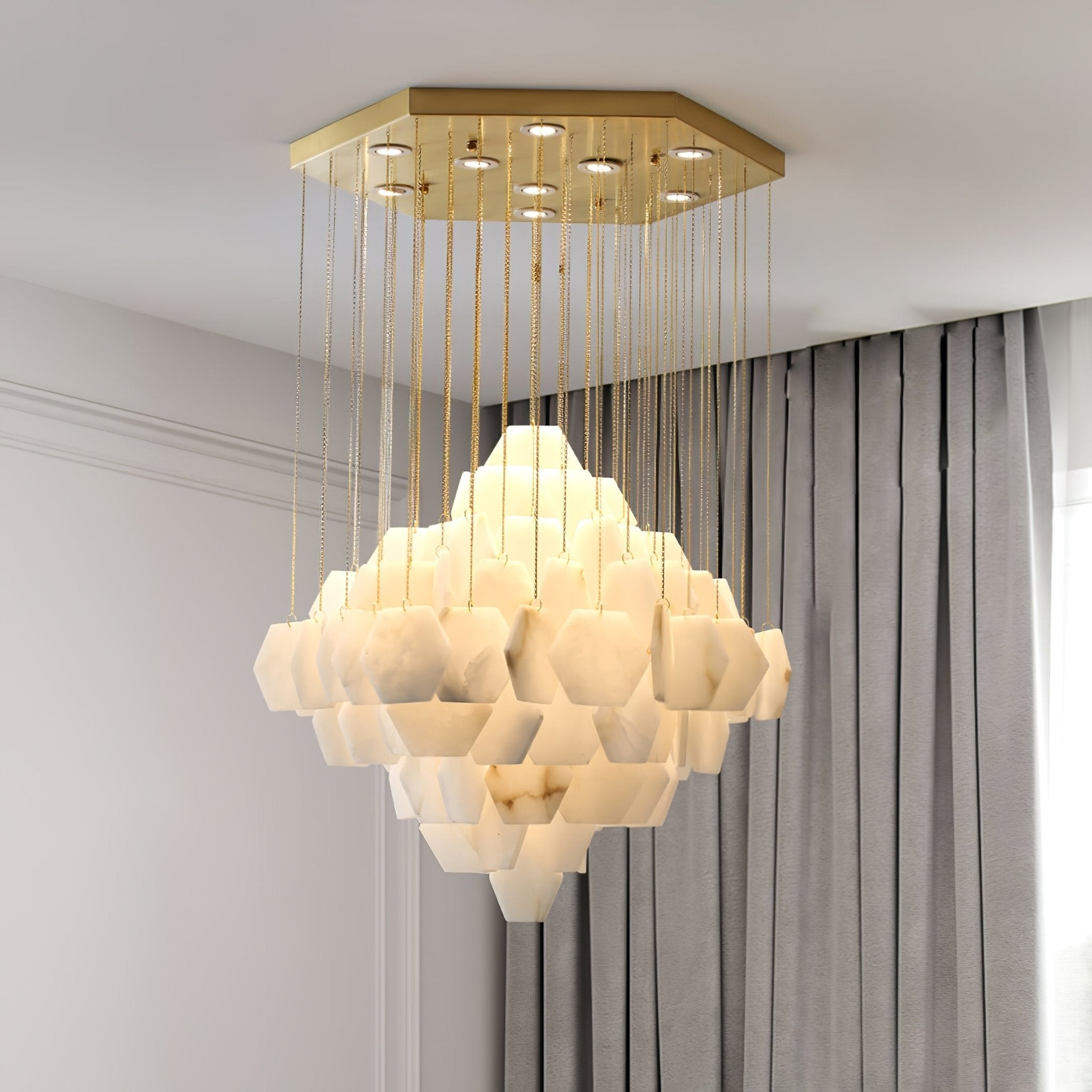 Elegant Hexa Alabaster Cascade Chandelier-Chandelier-Manorlights