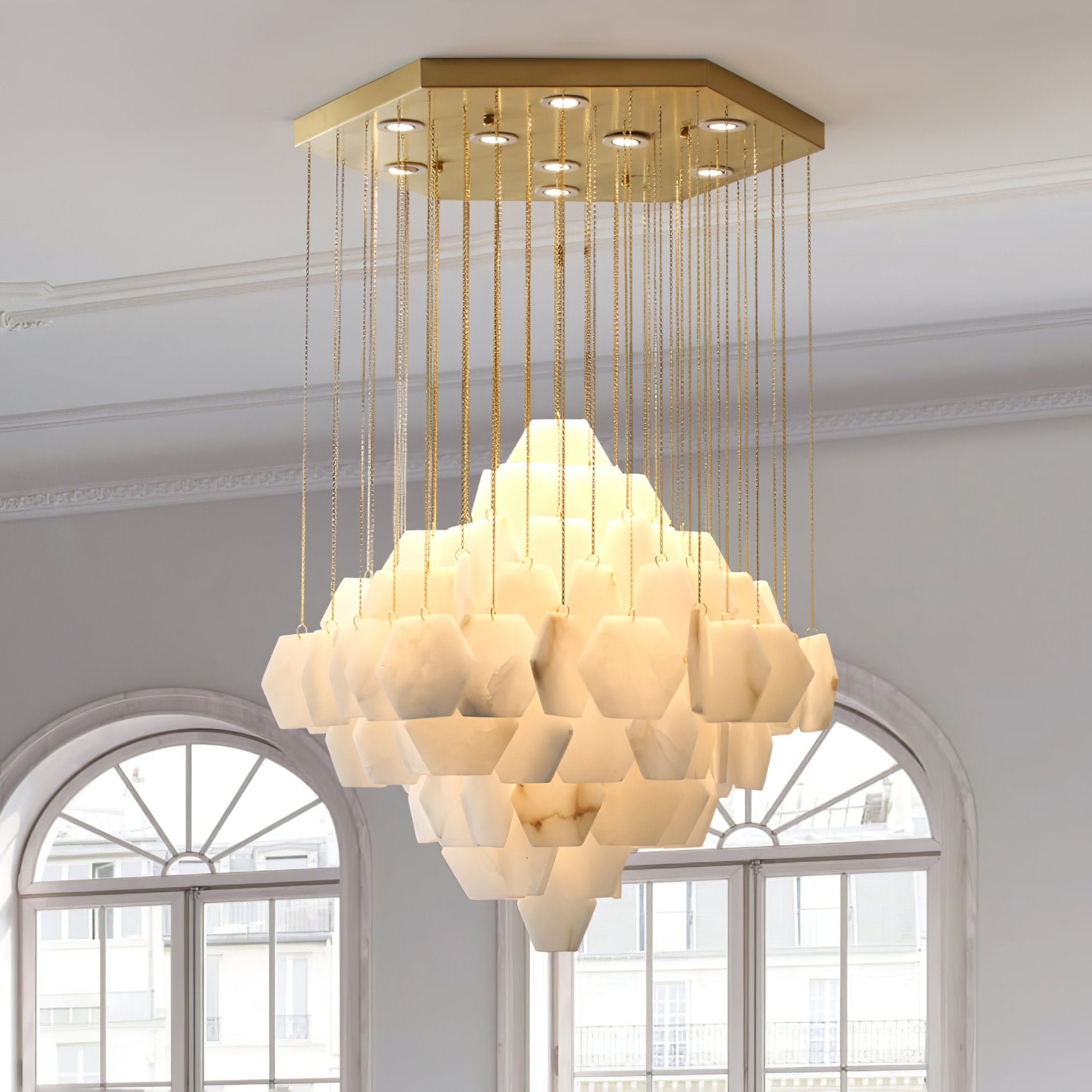 Elegant Hexa Alabaster Cascade Chandelier-Chandelier-Manorlights