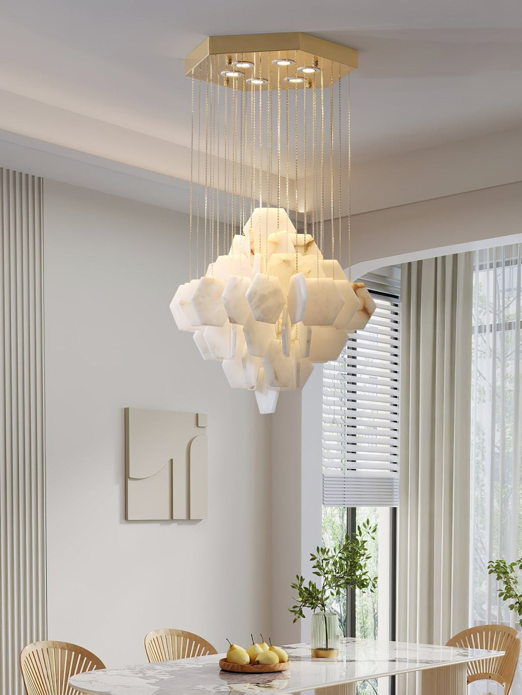 Elegant Hexa Alabaster Cascade Chandelier-Chandelier-Manorlights