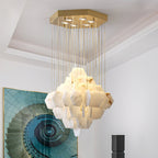 Elegant Hexa Alabaster Cascade Chandelier-Chandelier-Manorlights
