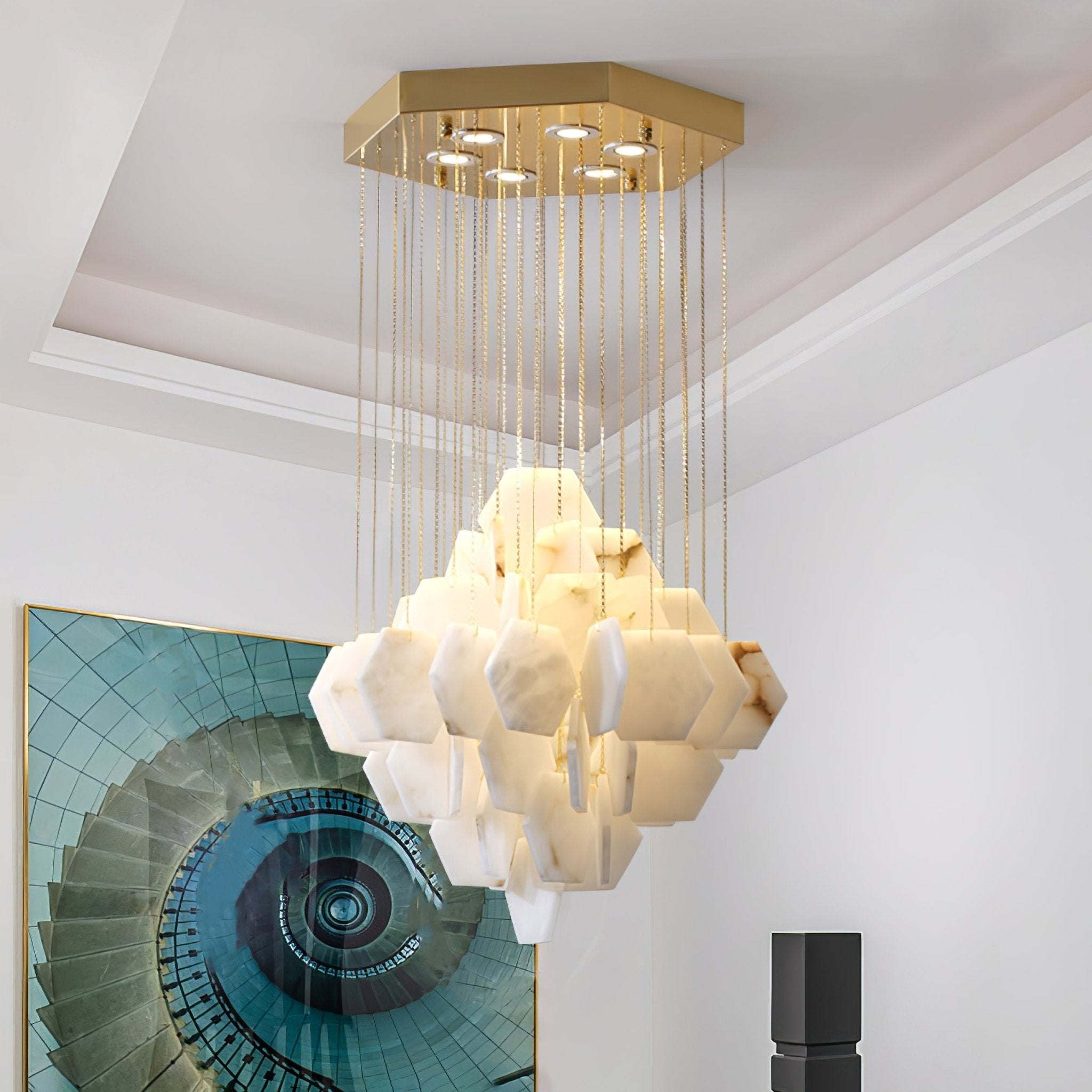 Elegant Hexa Alabaster Cascade Chandelier-Chandelier-Manorlights
