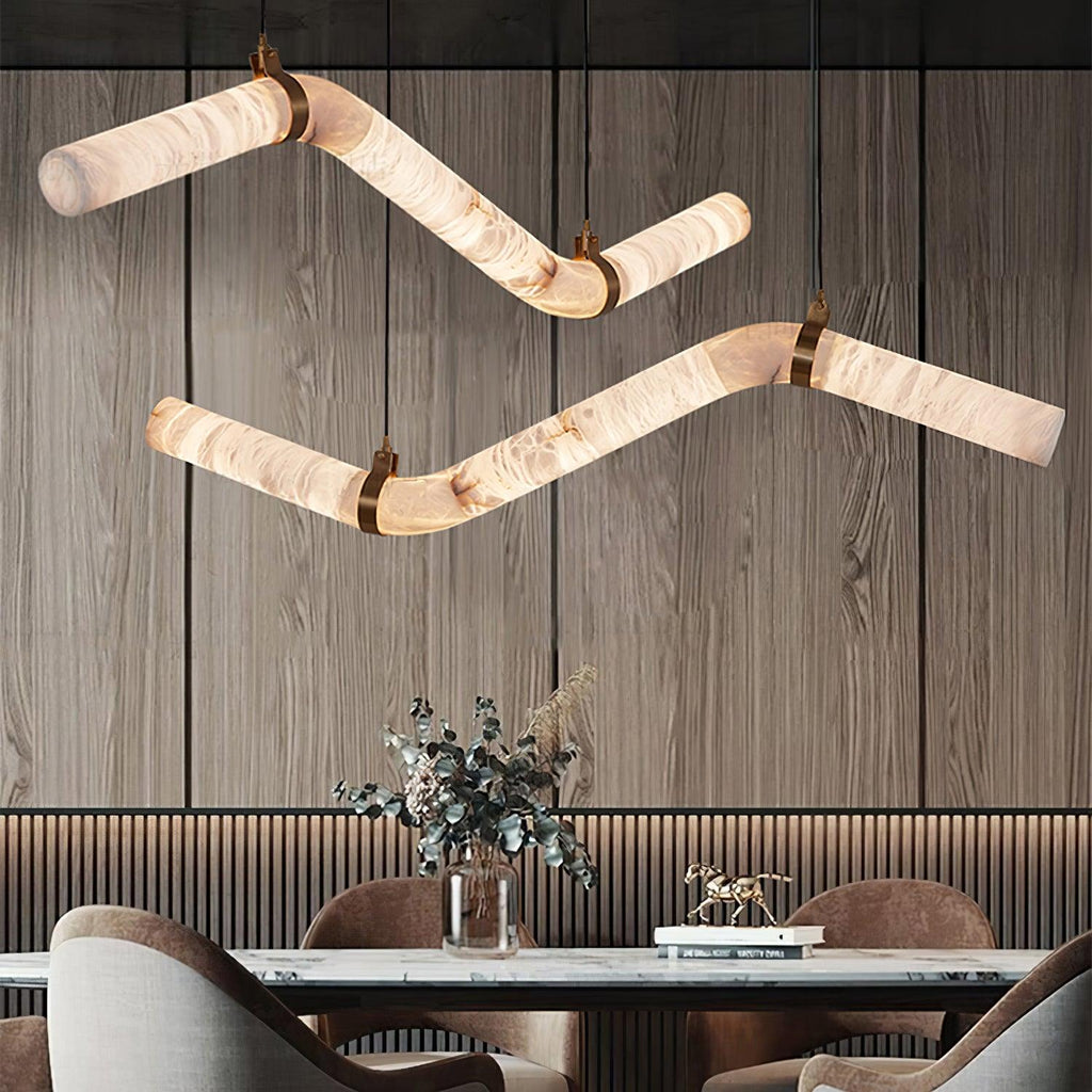 Streamlined Alabaster Linear Pendant Light detail view