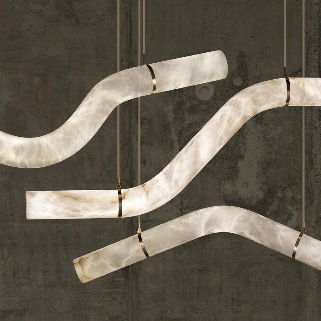 Streamlined Alabaster Linear Pendant Light material and finish detail