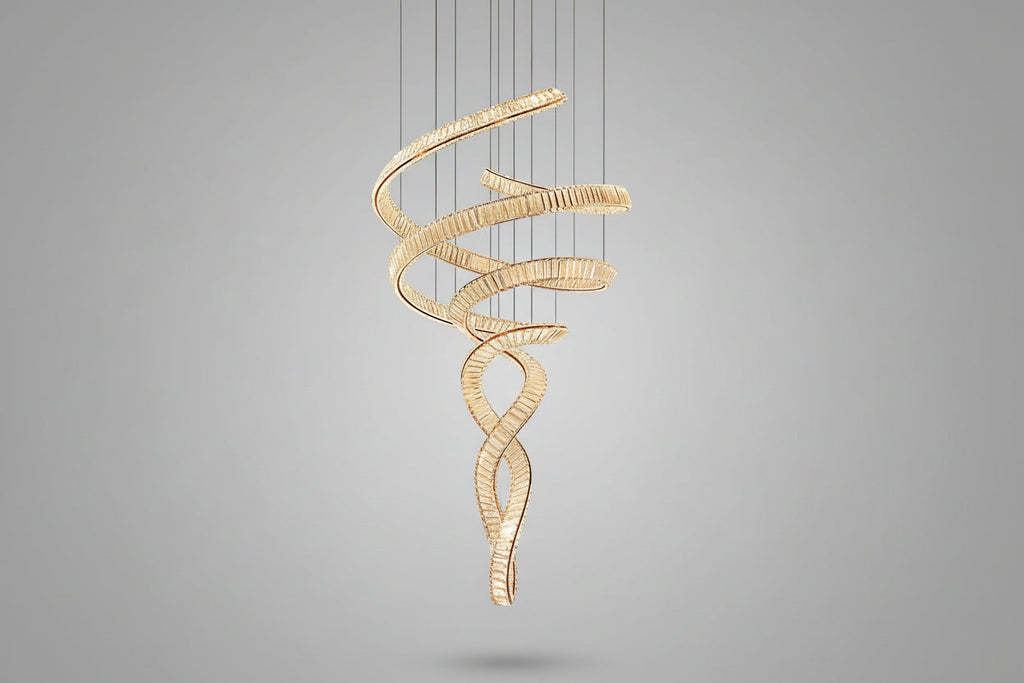 Tall Twisting Glass Staircase Chandelier-Chandelier-Manorlights