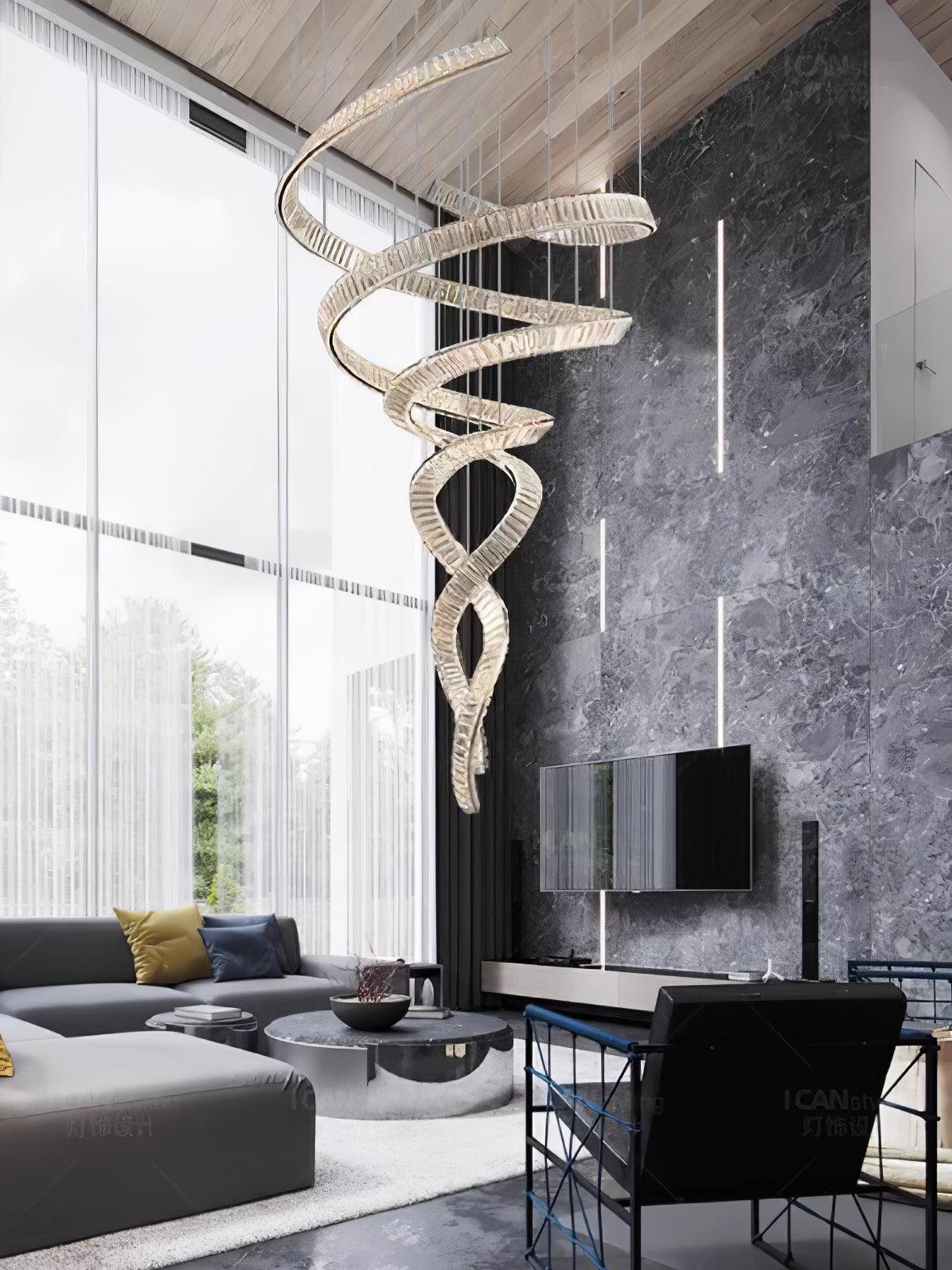 Tall Twisting Glass Staircase Chandelier-Chandelier-Manorlights