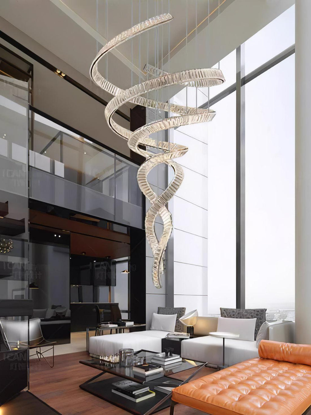 Tall Twisting Glass Staircase Chandelier-Chandelier-Manorlights