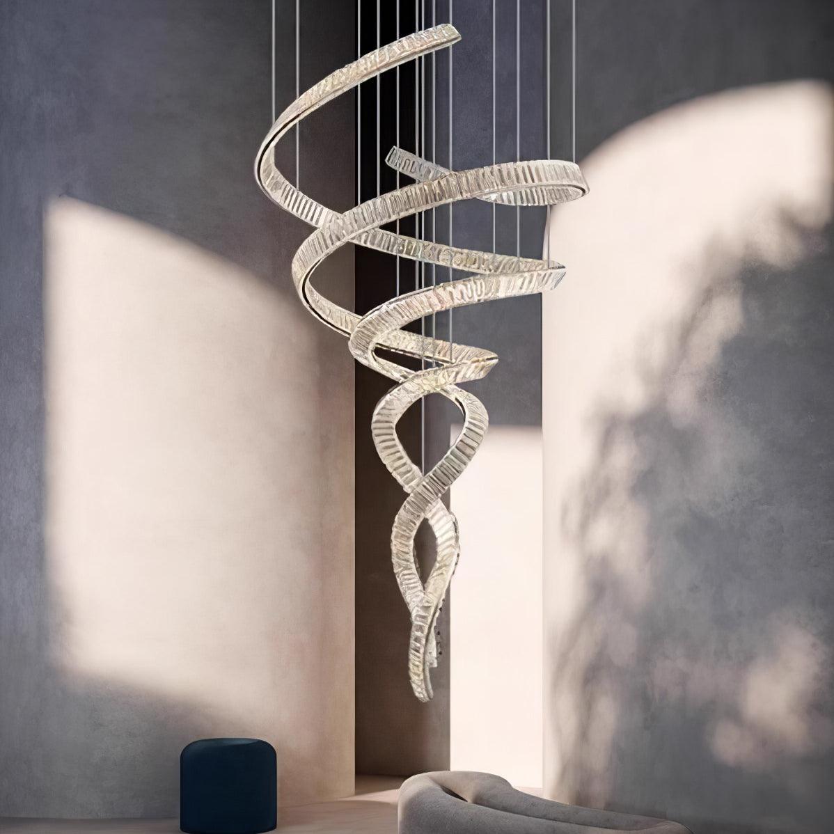 Tall Twisting Glass Staircase Chandelier-Chandelier-Manorlights