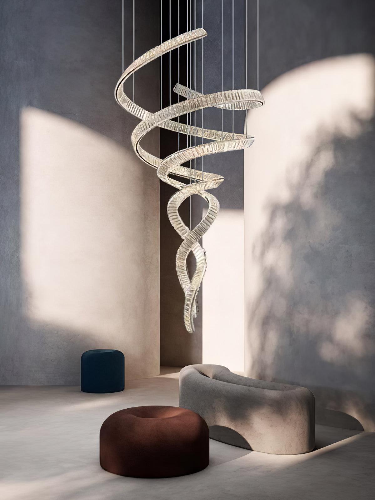 Tall Twisting Glass Staircase Chandelier-Chandelier-Manorlights