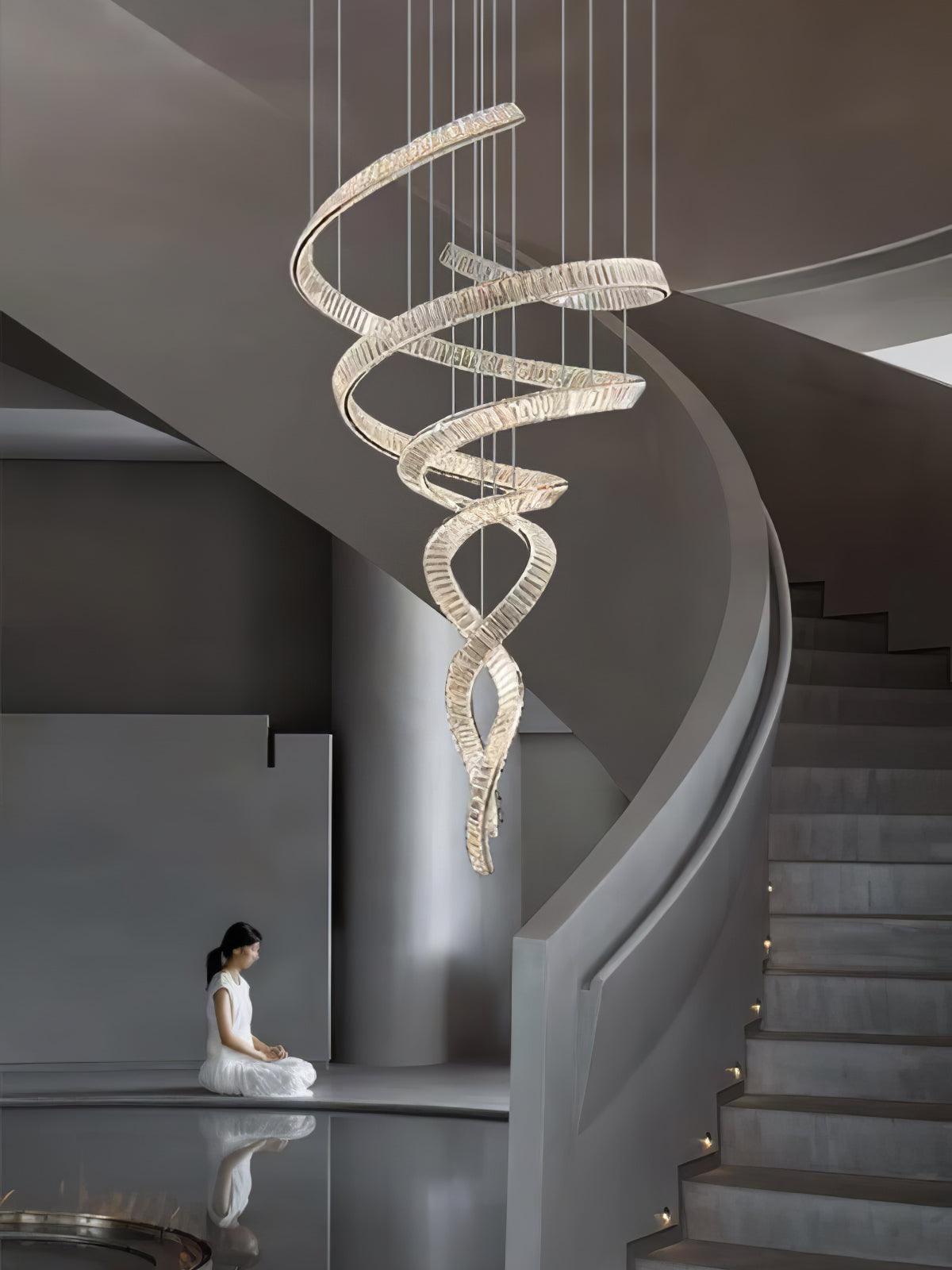 Tall Twisting Glass Staircase Chandelier-Chandelier-Manorlights