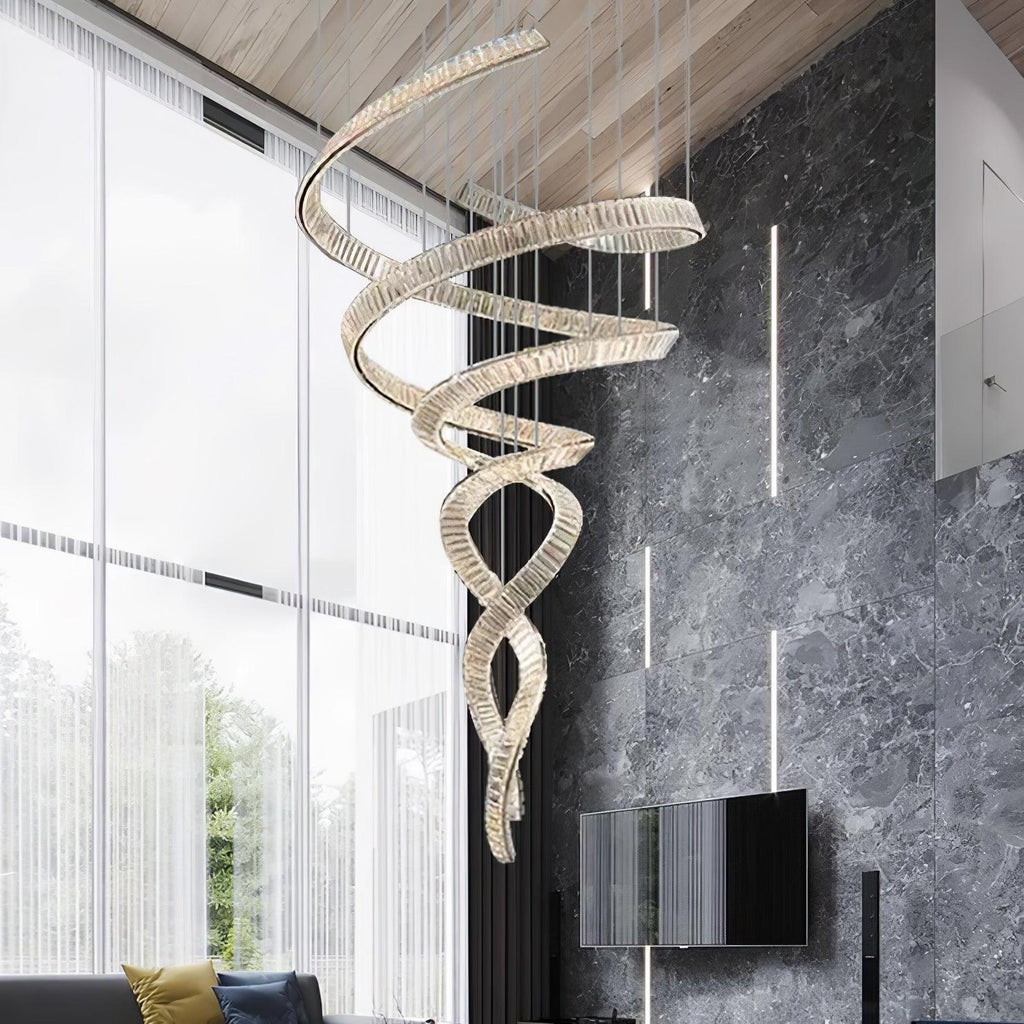 Tall Twisting Glass Staircase Chandelier-Chandelier-Manorlights