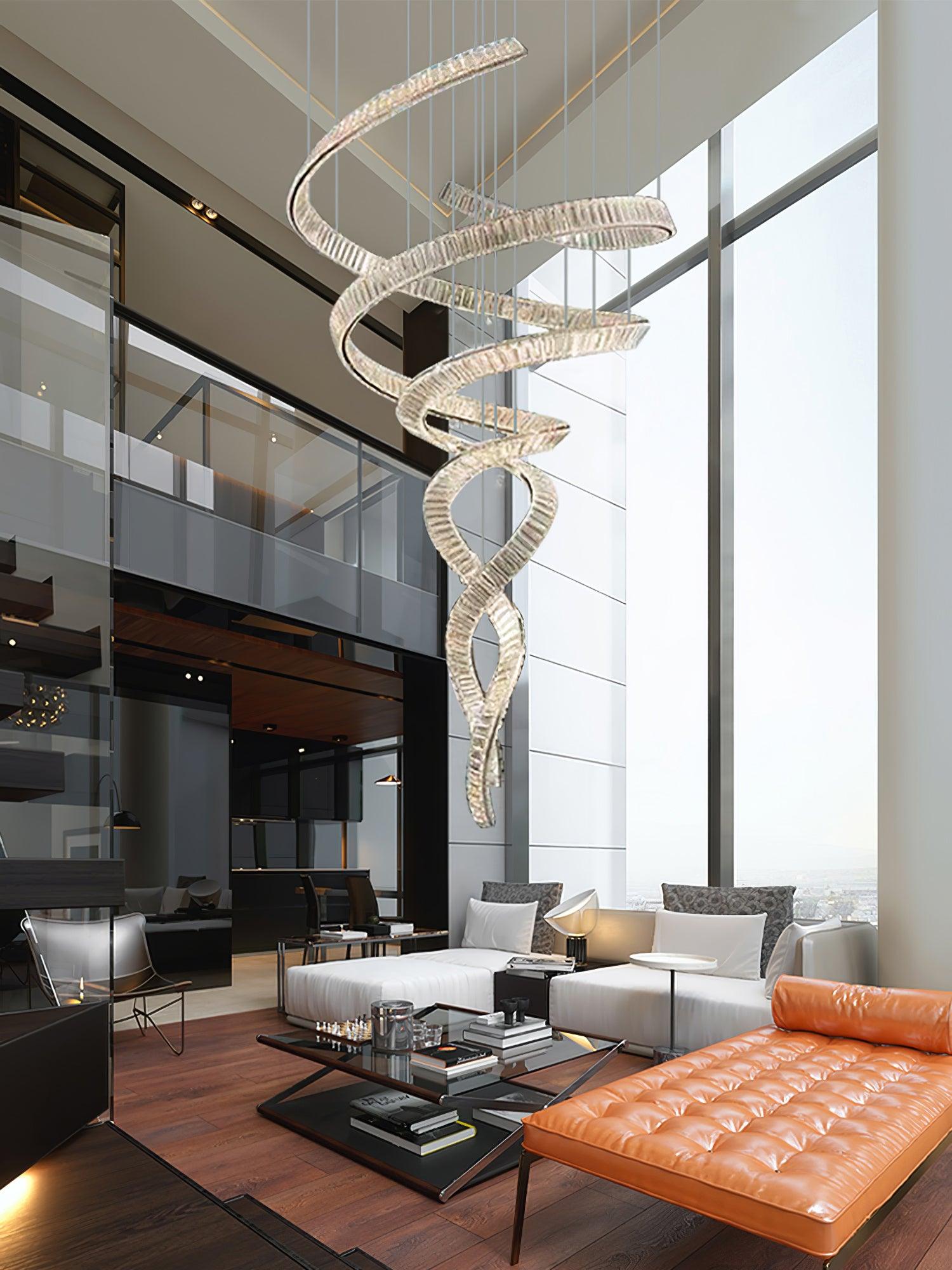 Tall Twisting Glass Staircase Chandelier-Chandelier-Manorlights