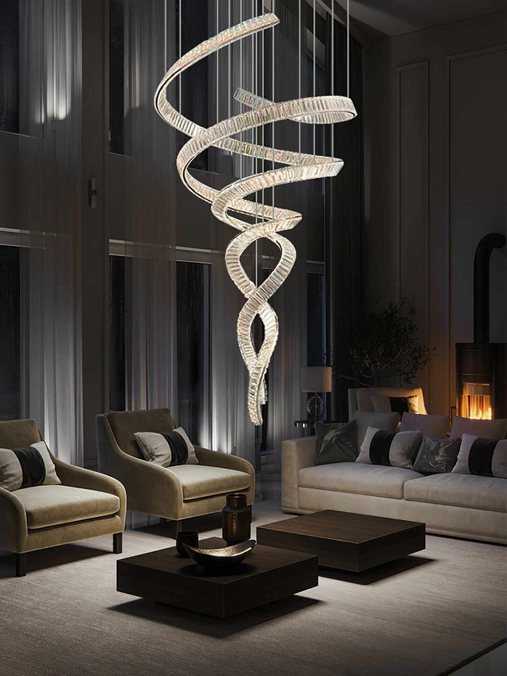 Tall Twisting Glass Staircase Chandelier-Chandelier-Manorlights