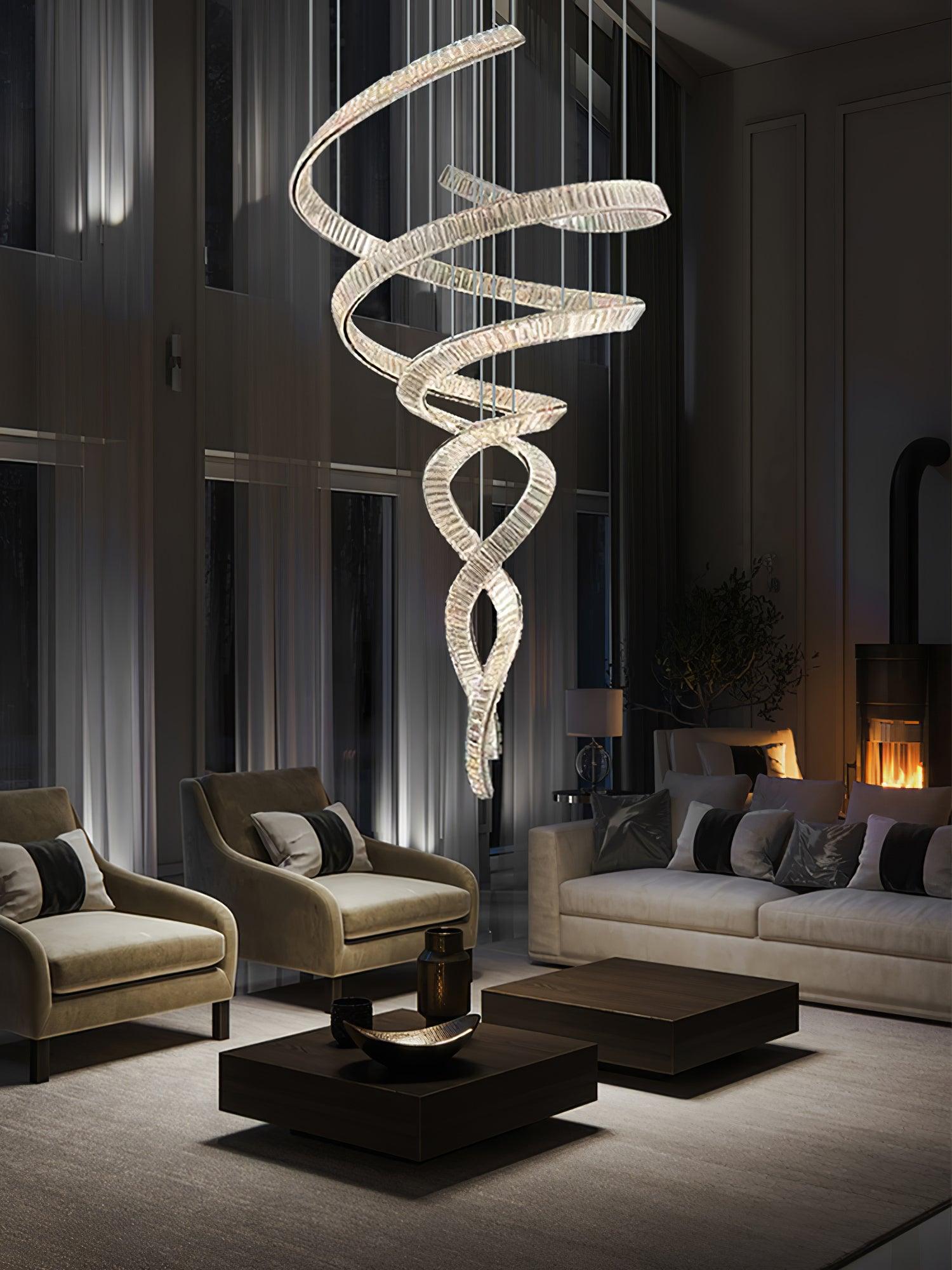 Tall Twisting Glass Staircase Chandelier-Chandelier-Manorlights