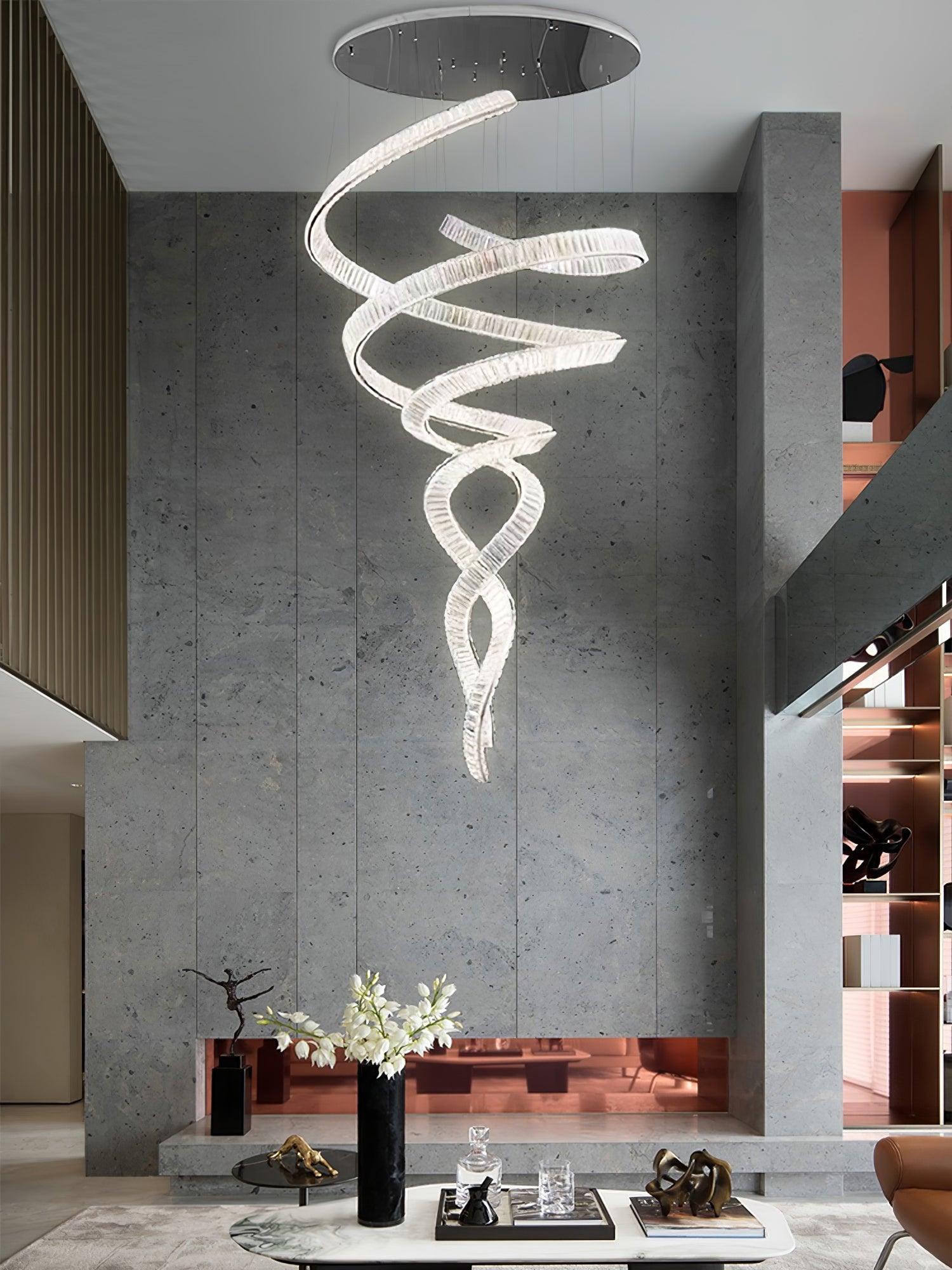 Tall Twisting Glass Staircase Chandelier-Chandelier-Manorlights