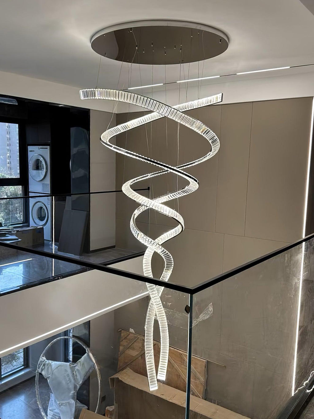 Tall Twisting Glass Staircase Chandelier-Chandelier-Manorlights
