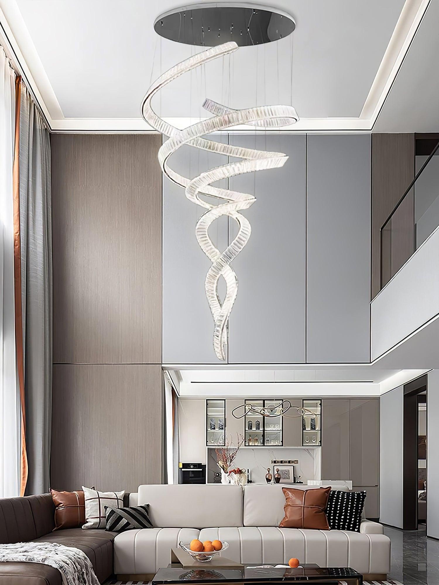 Tall Twisting Glass Staircase Chandelier-Chandelier-Manorlights