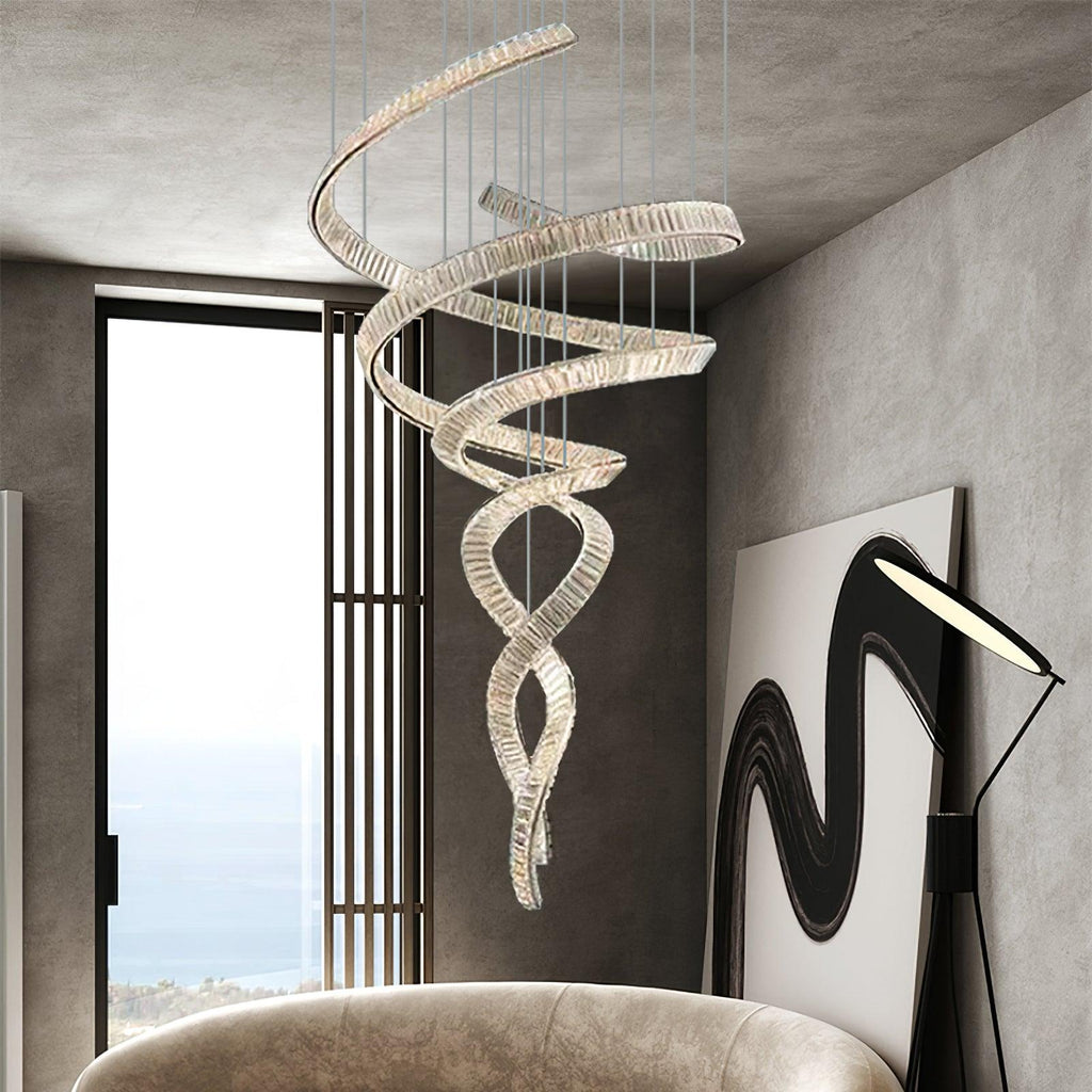 Tall Twisting Glass Staircase Chandelier-Chandelier-Manorlights