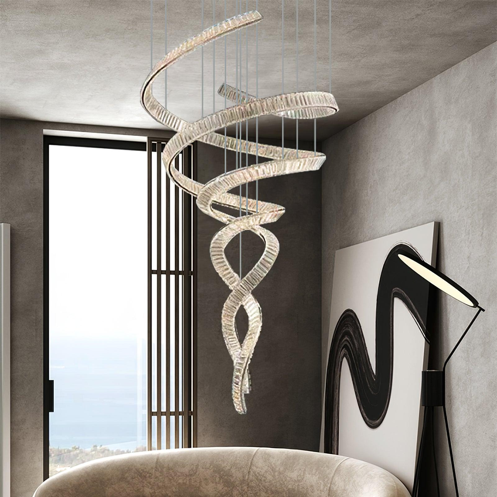 Tall Twisting Glass Staircase Chandelier-Chandelier-Manorlights