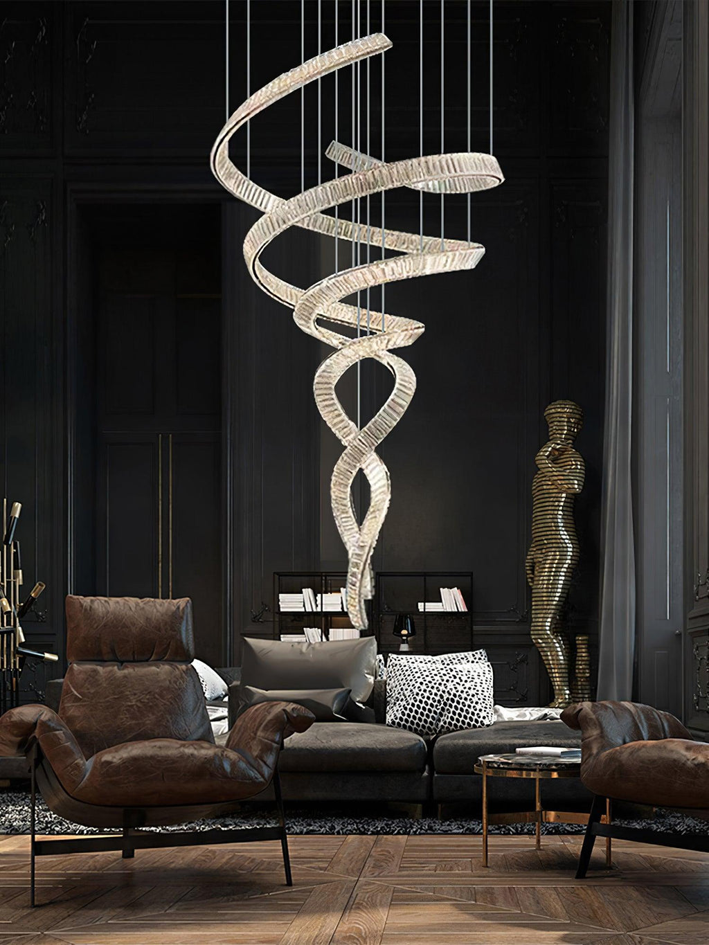 Tall Twisting Glass Staircase Chandelier-Chandelier-Manorlights