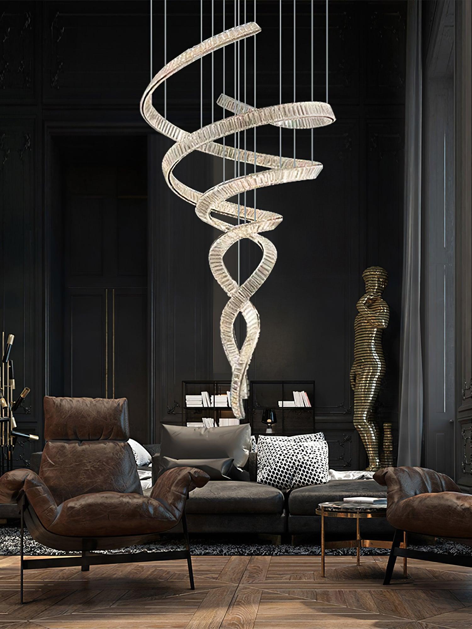 Tall Twisting Glass Staircase Chandelier-Chandelier-Manorlights
