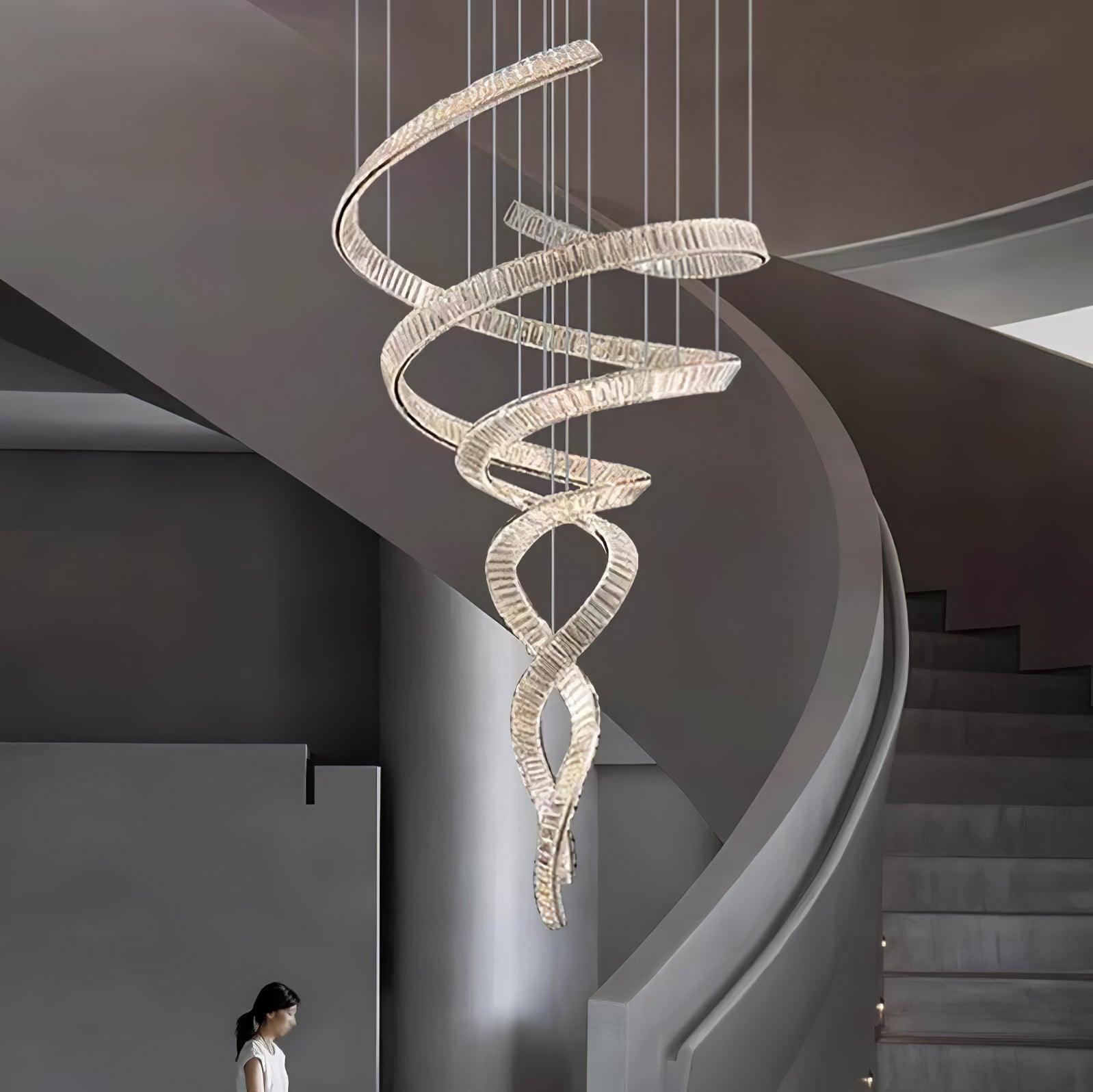 Tall Twisting Glass Staircase Chandelier-Chandelier-Manorlights