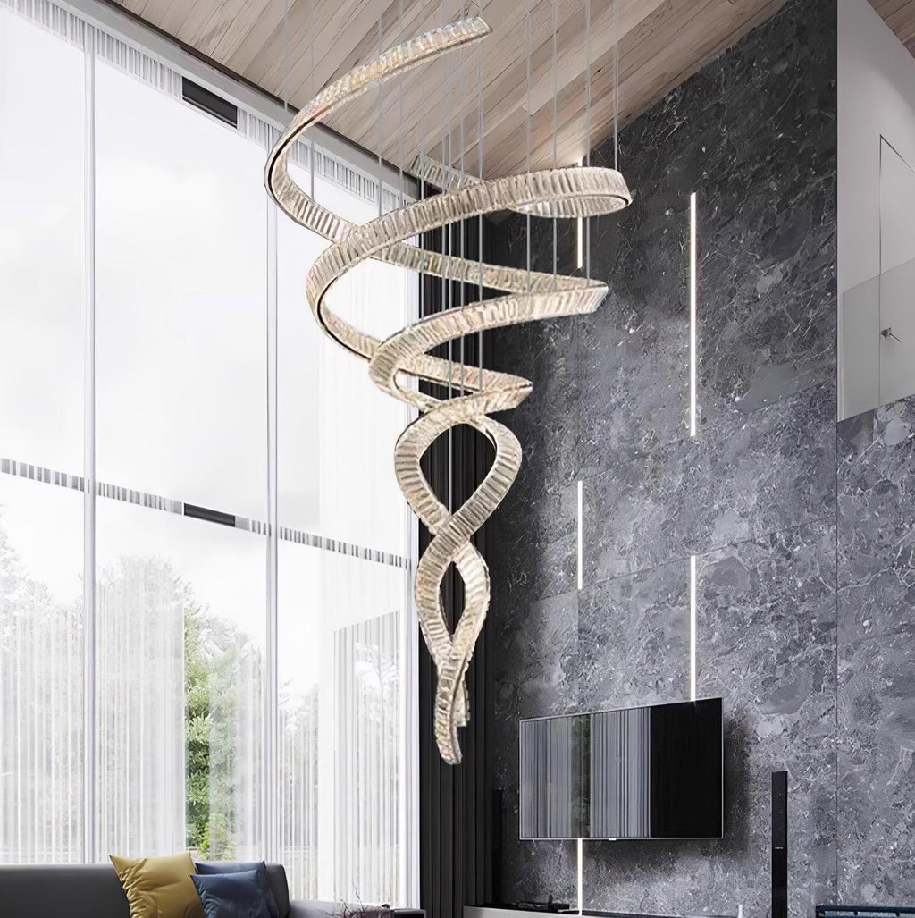 Tall Twisting Glass Staircase Chandelier-Chandelier-Manorlights