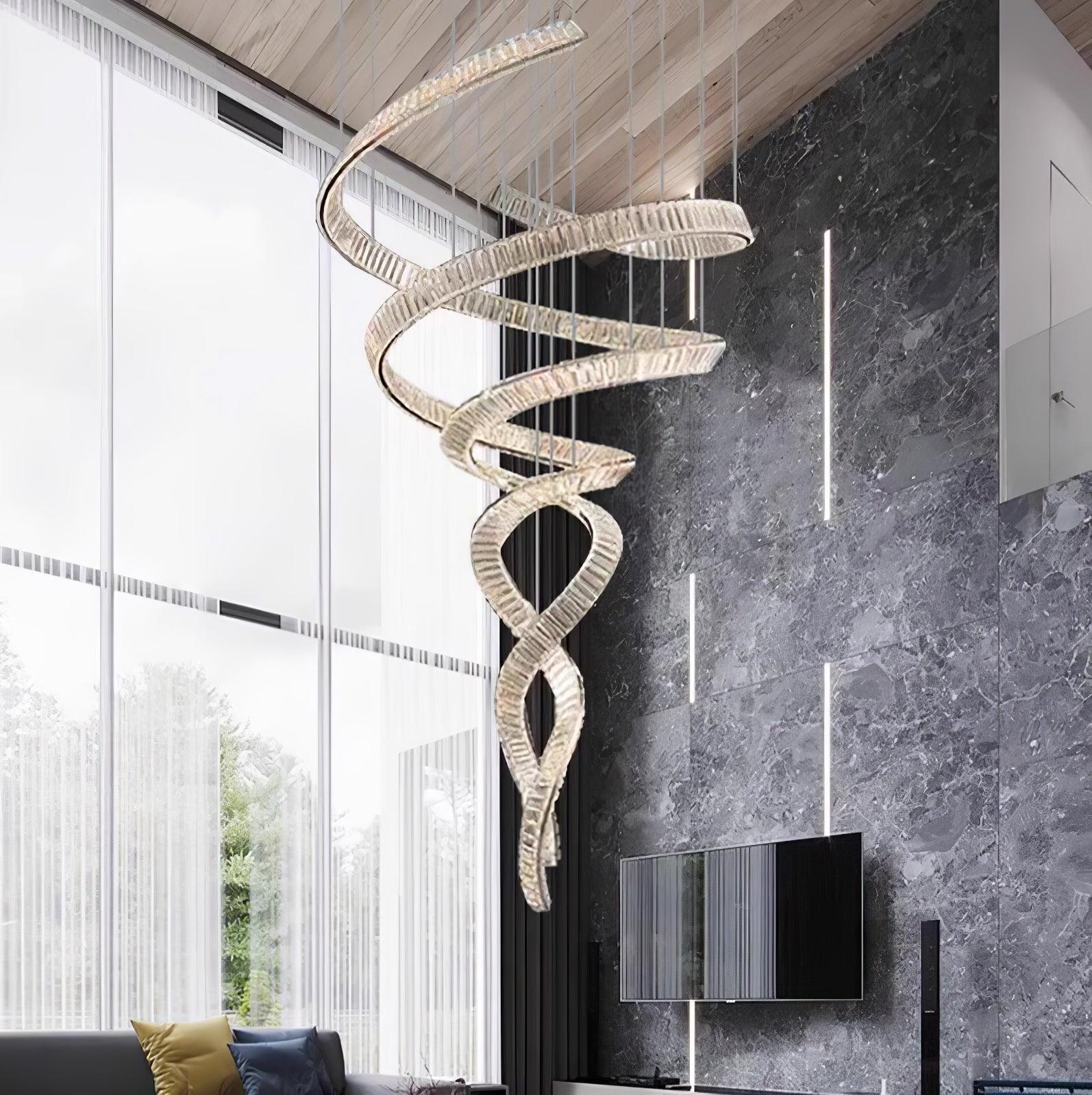 Tall Twisting Glass Staircase Chandelier-Chandelier-Manorlights