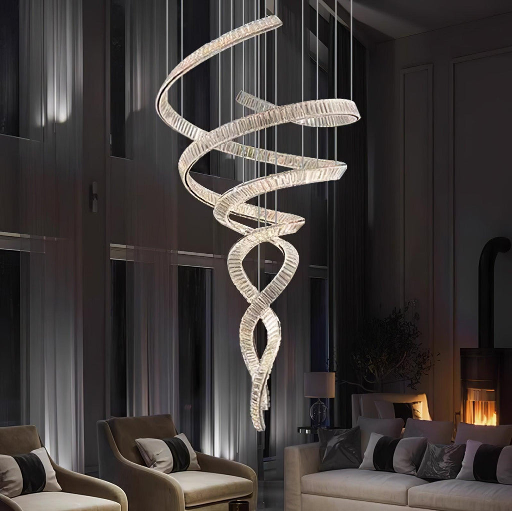 Tall Twisting Glass Staircase Chandelier-Chandelier-Manorlights