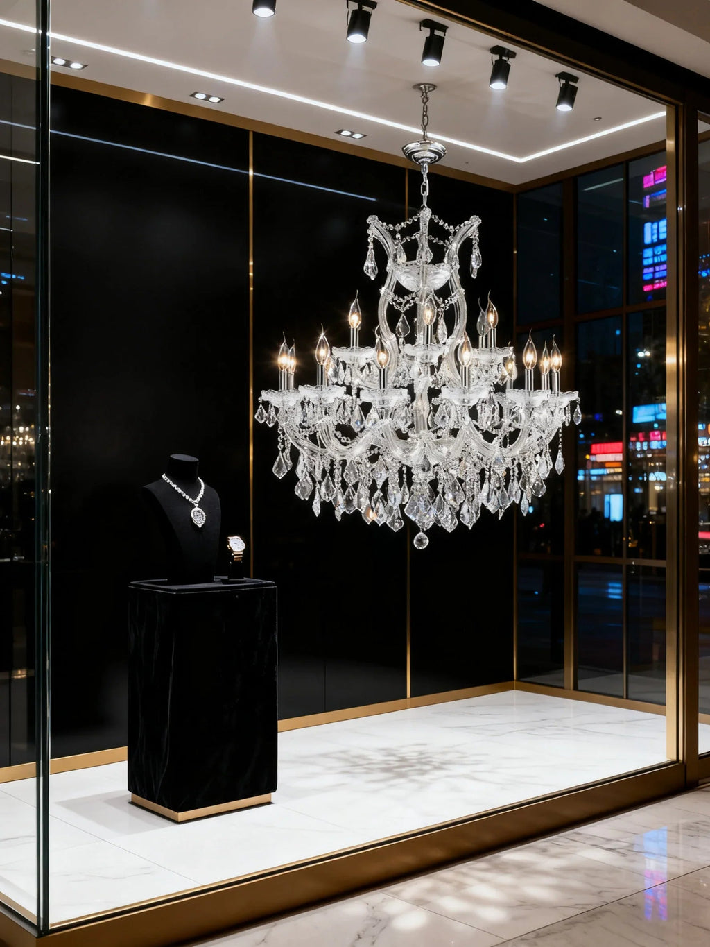 33'' Wide Chrome Chandelier 19 Lights Maria Theresa Crystal Chandelier for Dining Room MT01L19C-吊灯-Manorlights