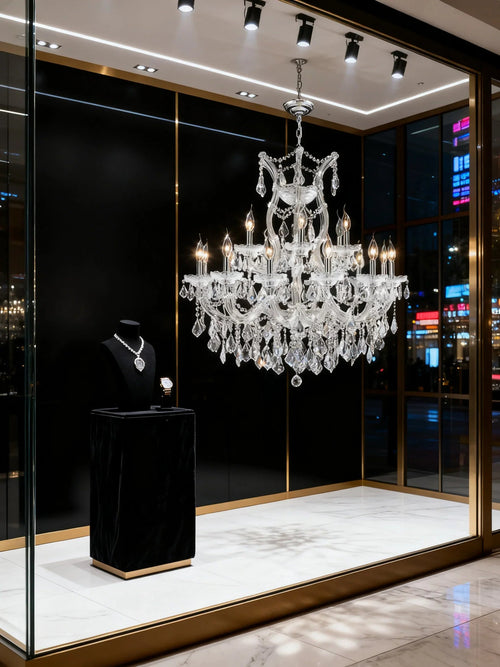 33'' Wide Chrome Chandelier 19 Lights Maria Theresa Crystal Chandelier for Dining Room MT01L19C-吊灯-Manorlights