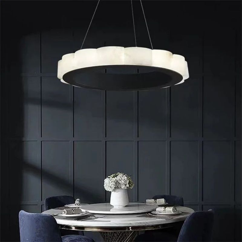 Alabaster Black Round Chandelier-Chandelier-Manorlights
