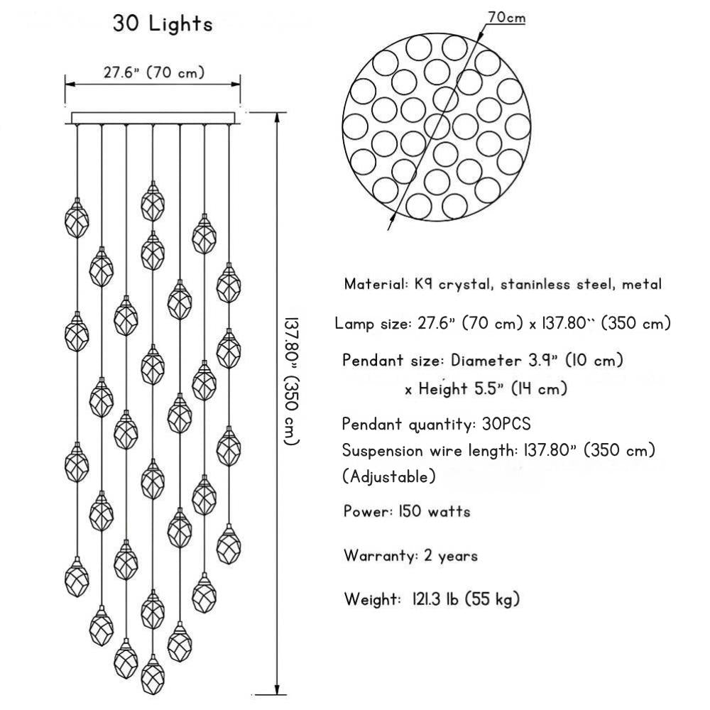 Eve Modern Crystal Chandelier for Staircase-Manorlights