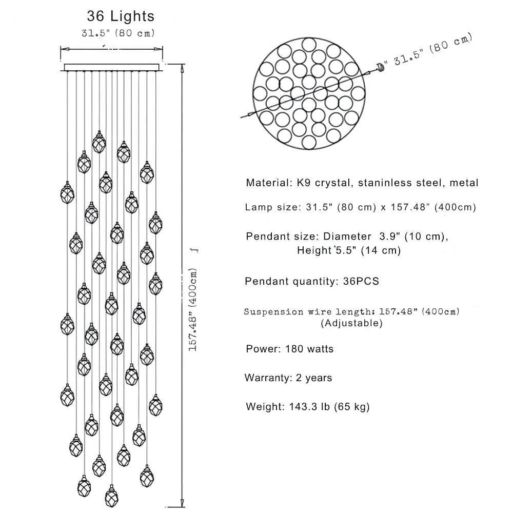 Eve Modern Crystal Chandelier for Staircase-Manorlights