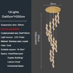 Modern Gold Long Crystal Hanging Light Fixture for Staircase for high ceiling staircase and foyer lighting