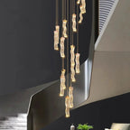 Modern Gold Long Crystal Hanging Light Fixture for Staircase for high ceiling staircase and foyer lighting