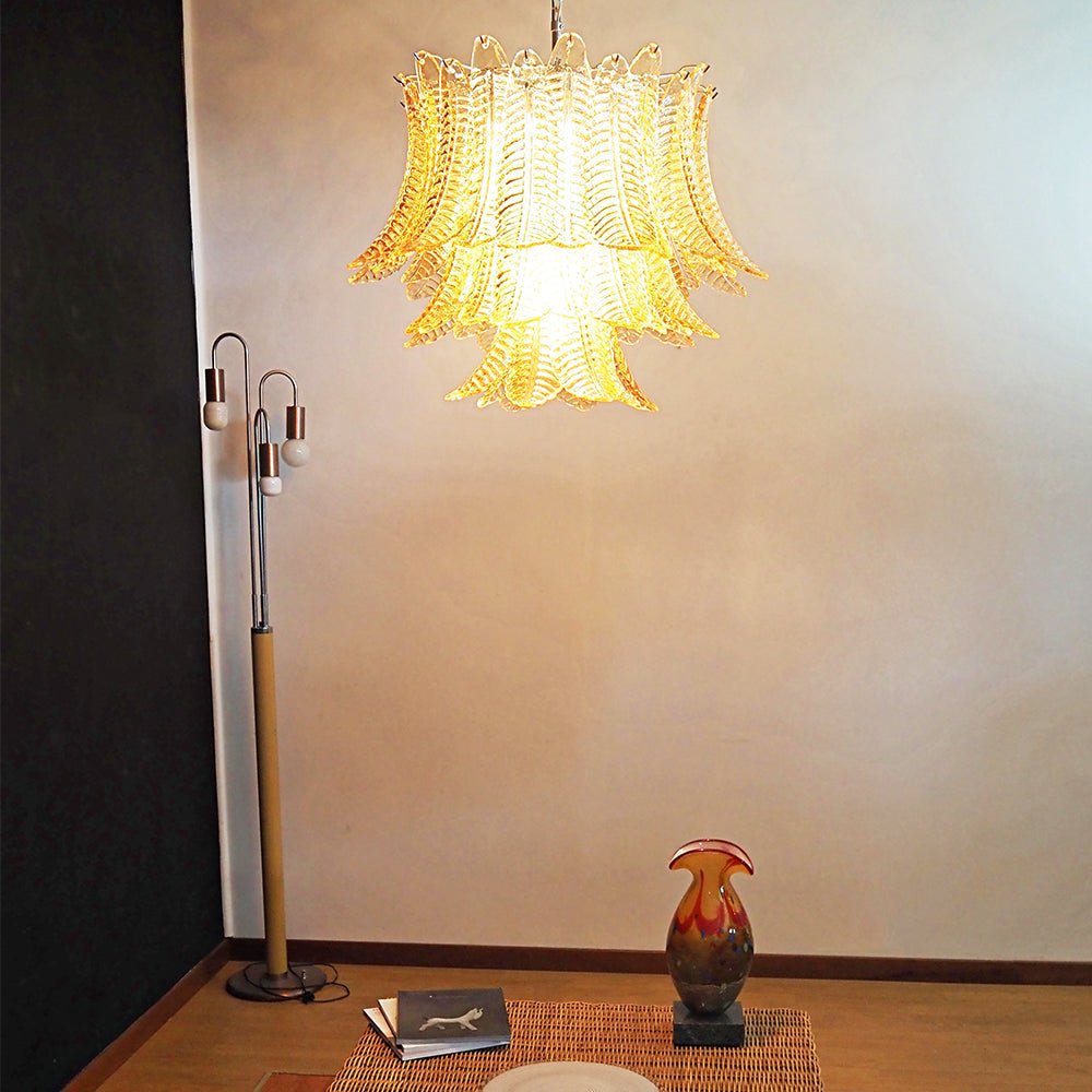 Amber Glass Leaf Chandelier Glass lighting by Manorlights