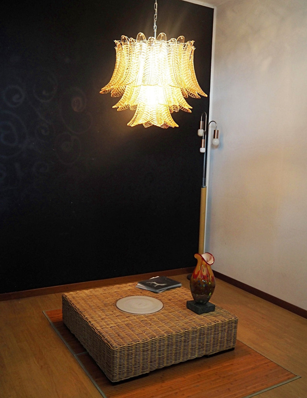Amber Glass Leaf Chandelier Glass lighting by Manorlights