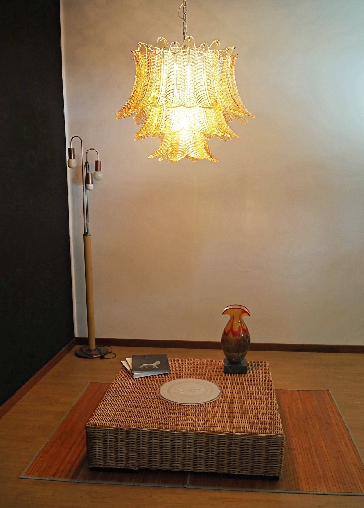 Amber Glass Leaf Chandelier Glass lighting by Manorlights