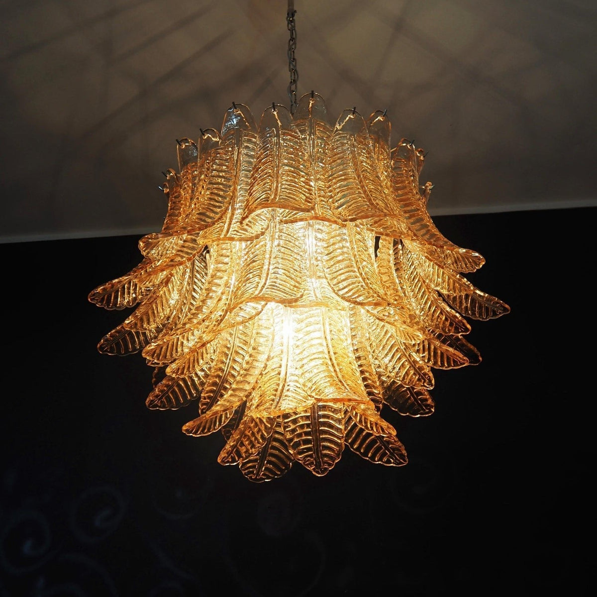 Amber Glass Leaf Chandelier Glass lighting by Manorlights