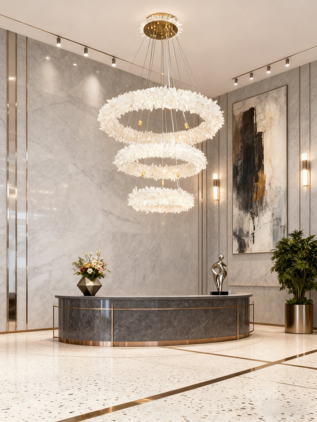 (24+36+48) Inch 3 Tiers Modern Geode Quartz Crystal LED Ring Chandelier-现代灯-Manorlights