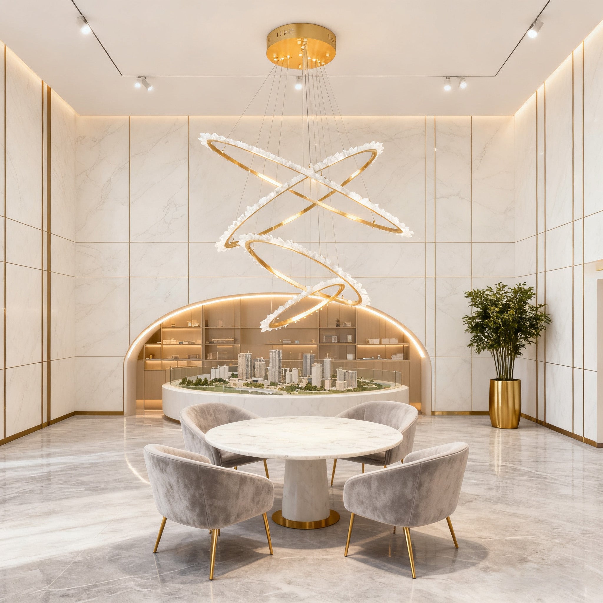 (16+24+31.5+40) Inch 4 Rings Quartz Crystal Chandelier Modern Suspended Hanging Light-现代灯-Manorlights