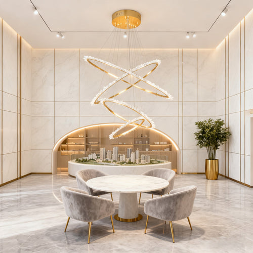 (16+24+31.5+40) Inch 4 Rings Quartz Crystal Chandelier Modern Suspended Hanging Light