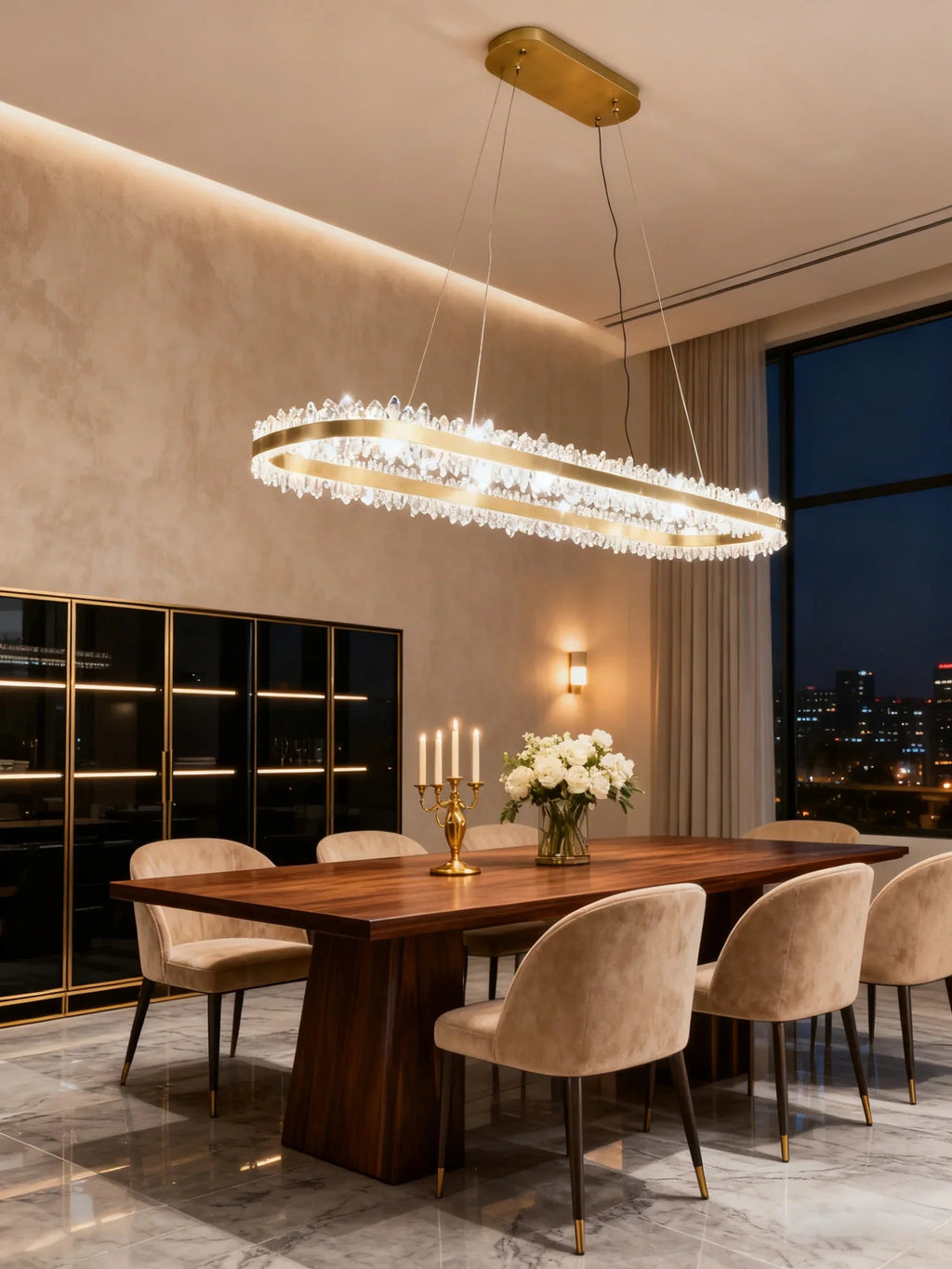 47 Inch Linear Chandelier Modern Quartz Crystal Chandelier for Dining Room-现代灯-Manorlights