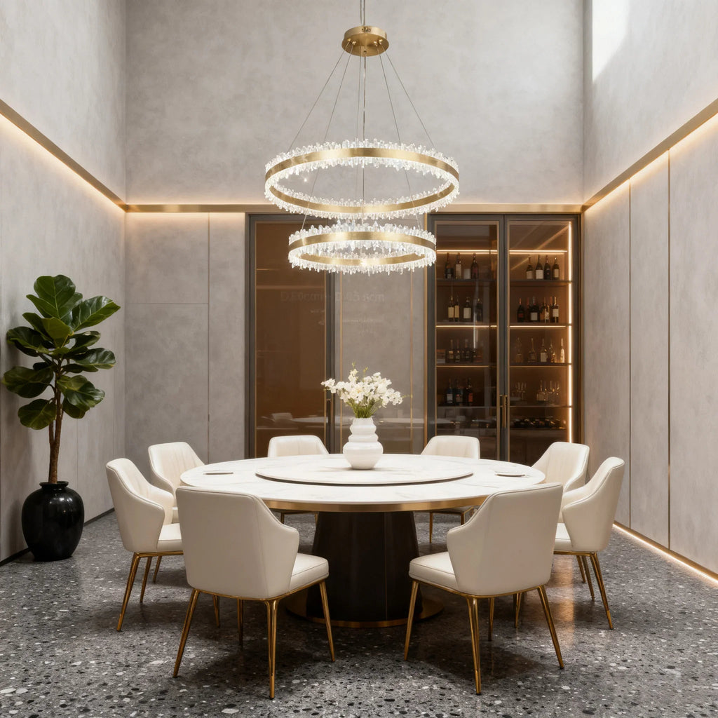 Double Round Rings Quartz Crystal Chandelier Hanging Modern Chandelier for Living Room-现代灯-Manorlights