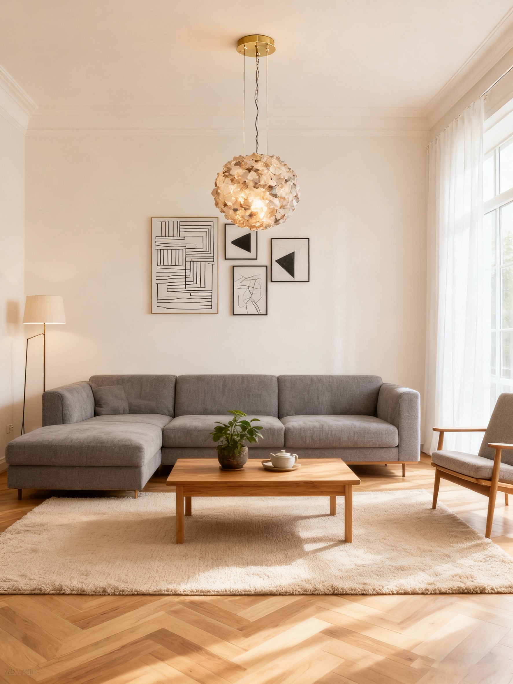 Modern Clear & Smoky Rock Crystal Ball Pendant Light-现代灯-Manorlights