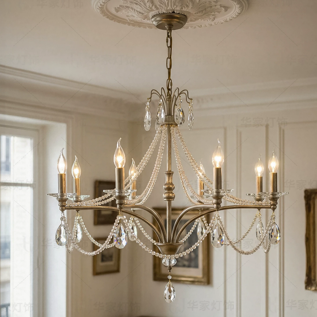 French Vintage Pearl Crystal Chandelier-Manorlights