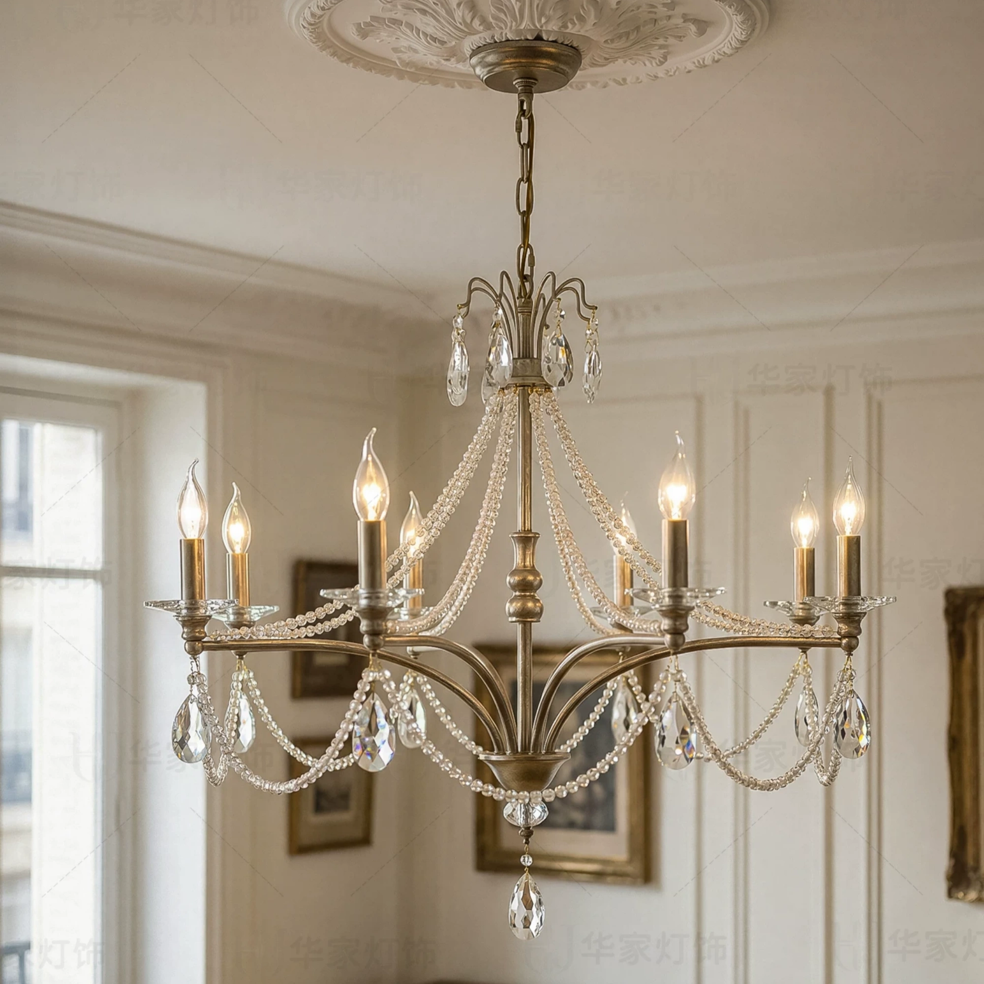 French Vintage Pearl Crystal Chandelier-Manorlights